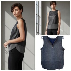 Banana Republic Vegan Leather Mixed Media Top Black Grey Edgy Corporate Goth M